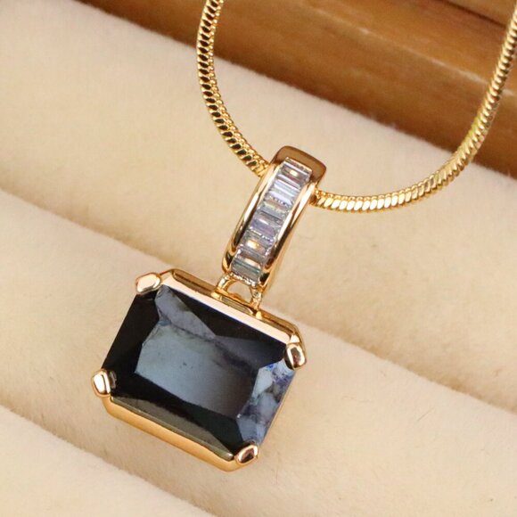"Chic Black Emerald Cut Pendant with Gold Plated Baguette Bail, XPPT1778 - Picture 1 of 13